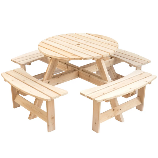 Wooden Outdoor Patio Round Picnic Table